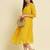 Chiffon yellow casual wear schiffli work readymade midi dress