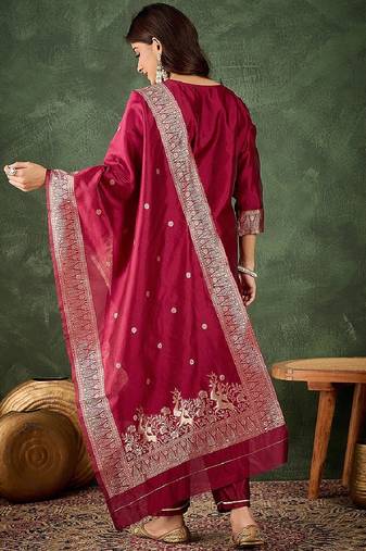 Silk blend cherry party wear banarasi woven work readymade salwar suit