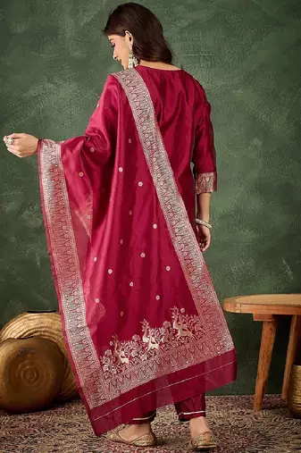 Silk blend cherry party wear banarasi woven work readymade salwar suit