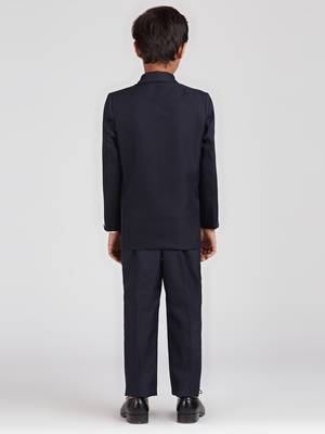 royal look in solid suit set full sleeves blazer, shirt, pant and waist coat with bow tie - navy blue 4