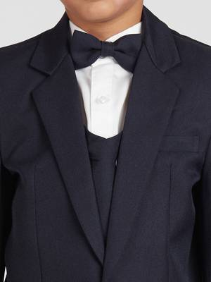 royal look in solid suit set full sleeves blazer, shirt, pant and waist coat with bow tie - navy blue 5