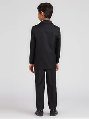 royal look in solid suit set full sleeves blazer, shirt, pant and waist coat with bow tie - black 4