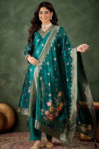Organza silk rama wedding wear meenakari work readymade salwar suit