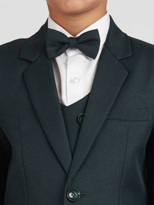 royal look in solid suit set full sleeves blazer, shirt, pant and waist coat with bow tie - bottle green 4