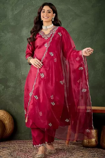 Silk blend cherry casual wear embroidery work readymade salwar suit