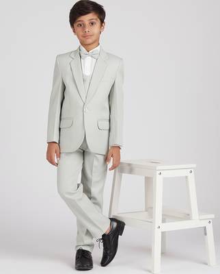 royal look in solid suit set full sleeves blazer, shirt, pant and waist coat with bow tie - pista green 1