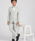 royal look in solid suit set full sleeves blazer, shirt, pant and waist coat with bow tie - pista green