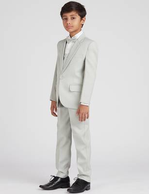 royal look in solid suit set full sleeves blazer, shirt, pant and waist coat with bow tie - pista green 3