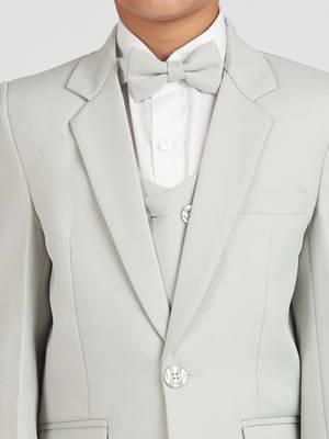 royal look in solid suit set full sleeves blazer, shirt, pant and waist coat with bow tie - pista green 5
