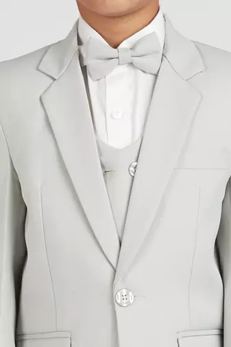 royal look in solid suit set full sleeves blazer, shirt, pant and waist coat with bow tie - pista green