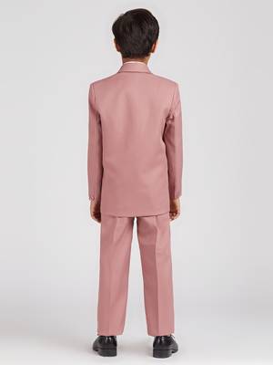 royal look in solid suit set full sleeves blazer, shirt, pant and waist coat with bow tie - pink 4