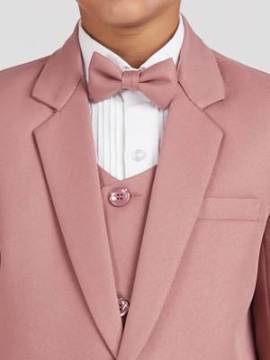 royal look in solid suit set full sleeves blazer, shirt, pant and waist coat with bow tie - pink 5