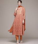 orange chiffon kurta set with embroidered work