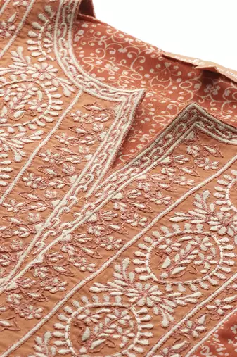 orange chiffon kurta set with embroidered work