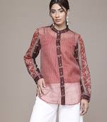 rust cotton shirt with printed work design