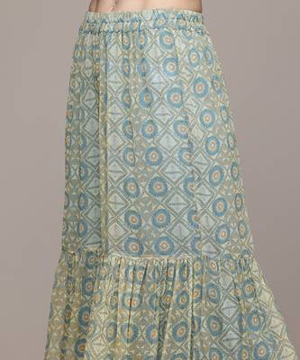 turquoise chiffon sharara with printed work design 2