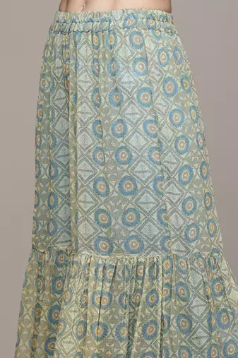 turquoise chiffon sharara with printed work design