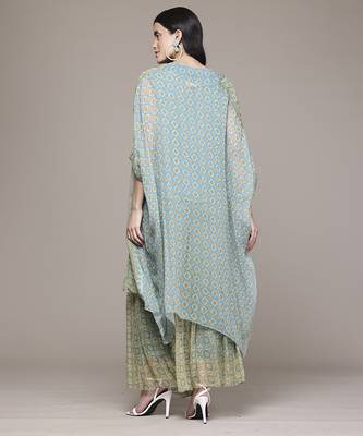 turquoise chiffon sharara with printed work design 4
