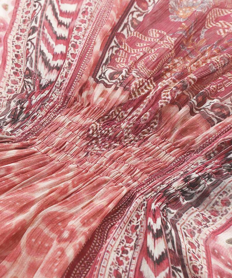 rust chiffon kaftan with printed work design