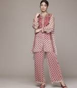 red chiffon kurta set with printed work design