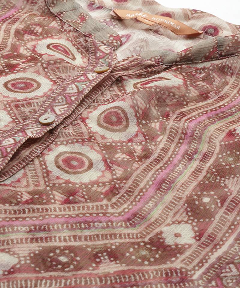 red chiffon kurta set with printed work design