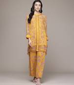 yellow chiffon kurta set with printed work design