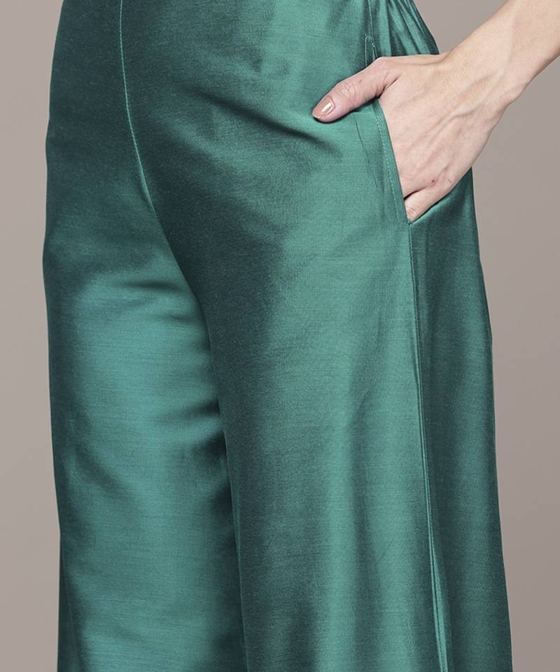 teal viscose kurta set with embroidered work design