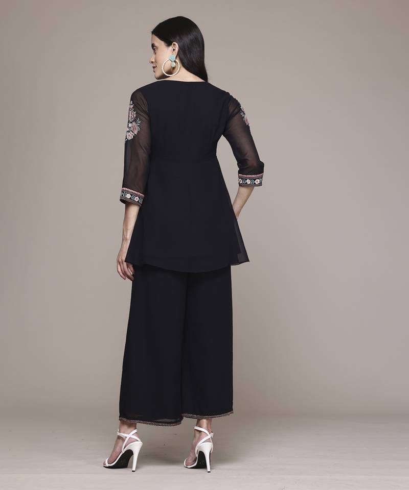 black georgette kurta set with embroidered work design