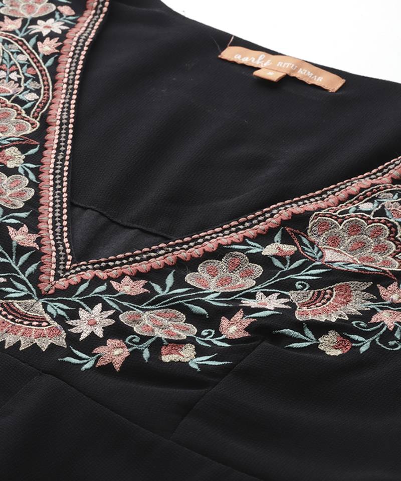black georgette kurta set with embroidered work design