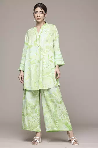 green rayon kurta set with printed work design