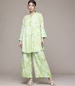 green rayon kurta set with printed work design