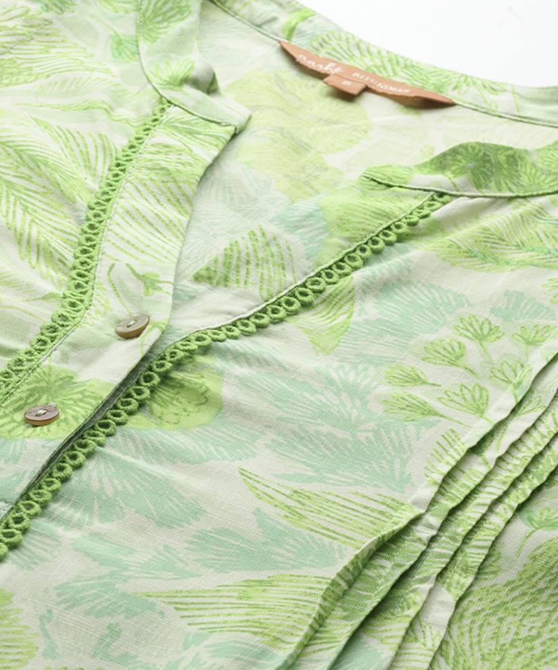 green rayon kurta set with printed work design