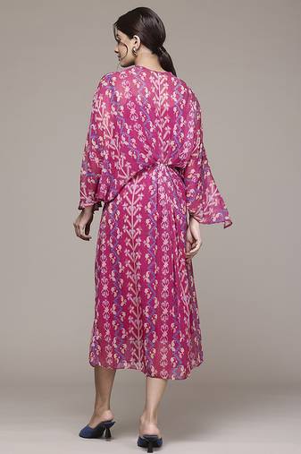 fuchsia chiffon kaftan with printed work design