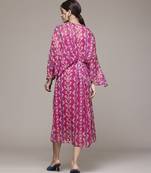 fuchsia chiffon kaftan with printed work design