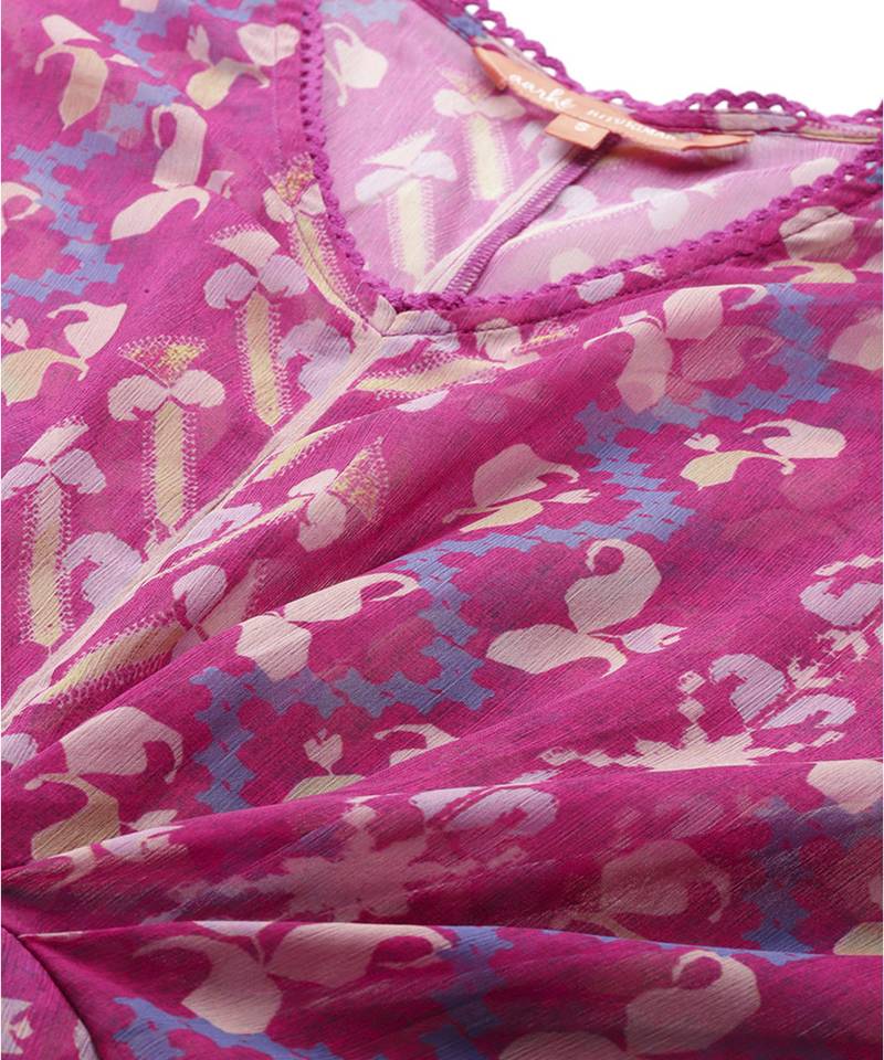 fuchsia chiffon kaftan with printed work design