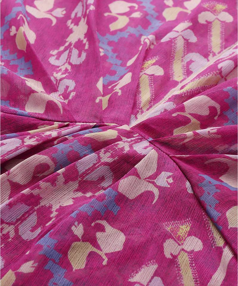 fuchsia chiffon kaftan with printed work design