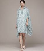 green chiffon kaftan with printed work design