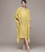 yellow viscose kaftan with printed work design