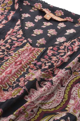 black viscose kaftan with printed work design