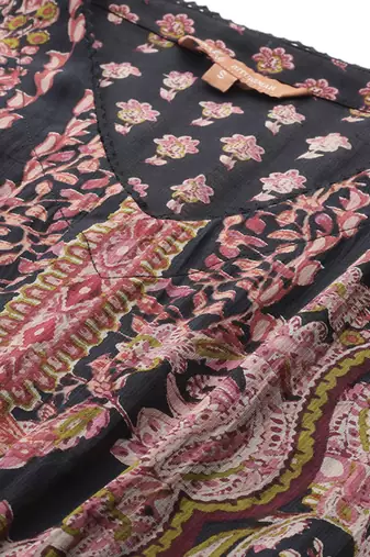 black viscose kaftan with printed work design