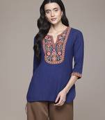 blue cotton kurta with embroidered work