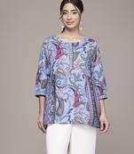 blue cotton kurta with printed work design