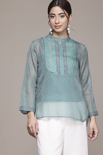 green cotton kurta with printed work design