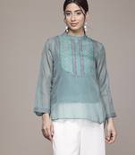 green cotton kurta with printed work design