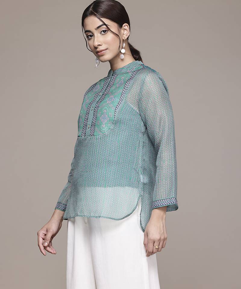 green cotton kurta with printed work design