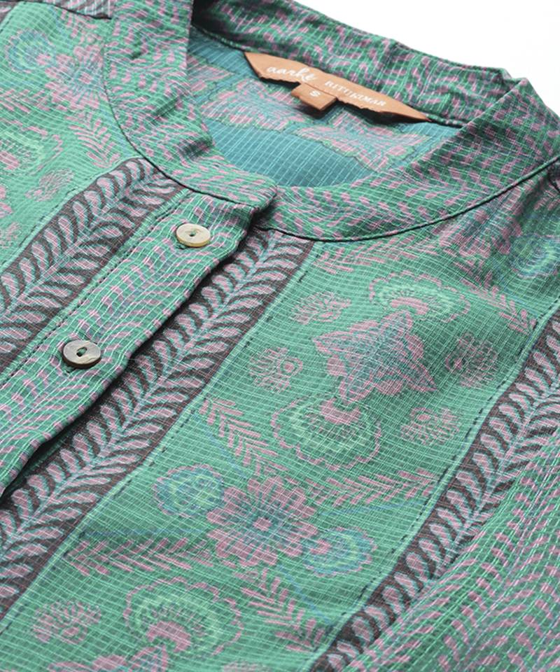 green cotton kurta with printed work design