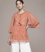 orange chiffon kurta with printed work design