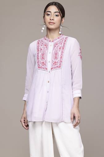lilac georgette kurta with embroidered work design