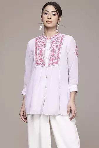 lilac georgette kurta with embroidered work design