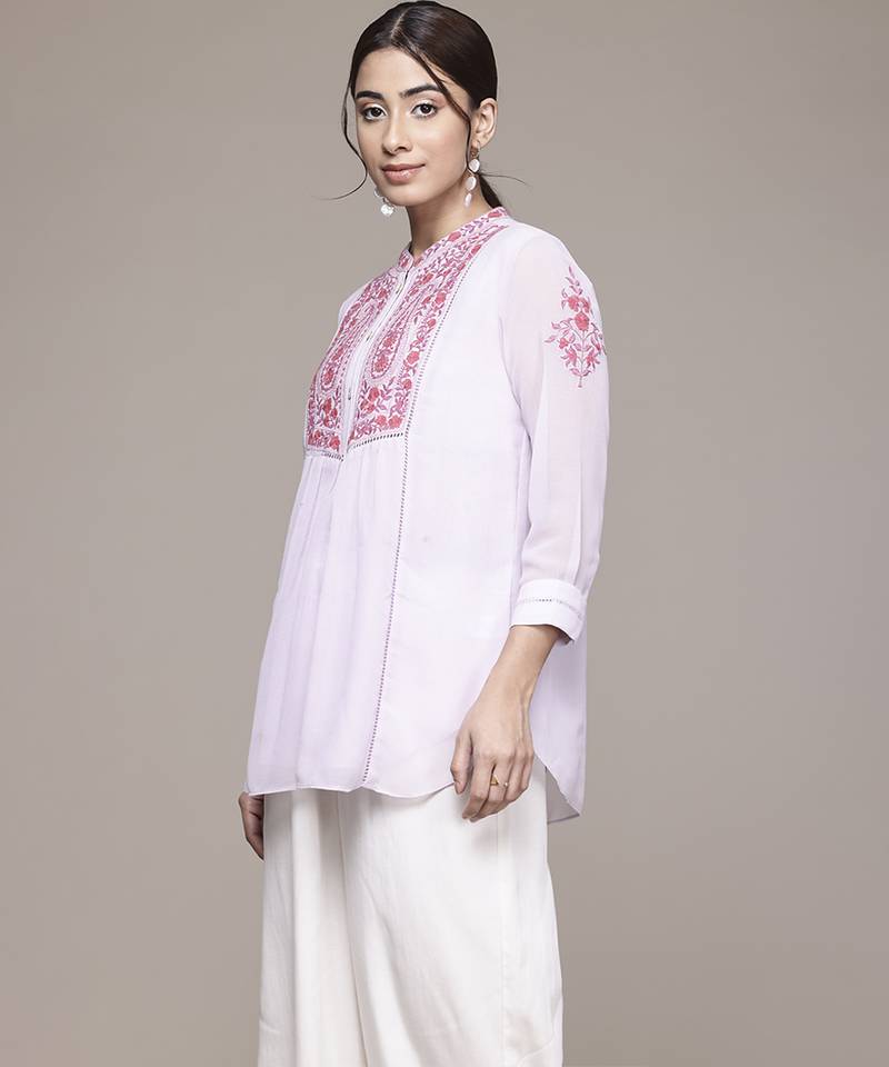 lilac georgette kurta with embroidered work design
